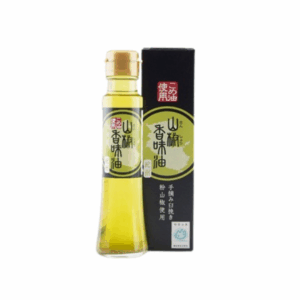 Bottle and box of Budo Sansho rice oil, featuring fruity, sweet aromatic Sansho
